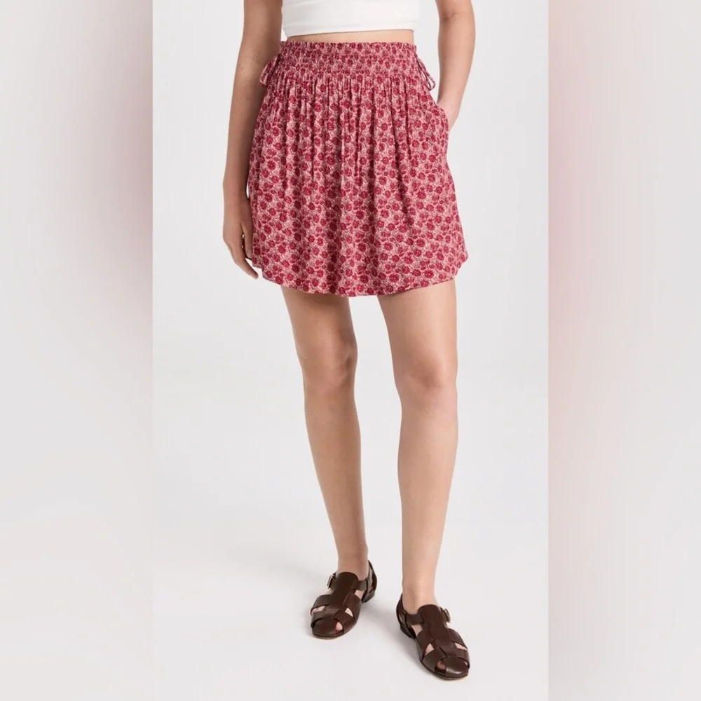 Faherty Emery smocked floral skirt size medium red